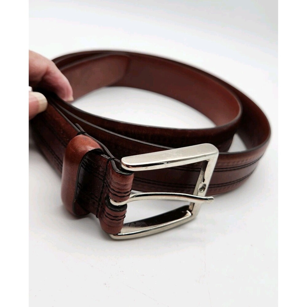 Daniel Cremieux Brown Embossed Belt Italian Full Grain Glove Leather Upper Sz 38